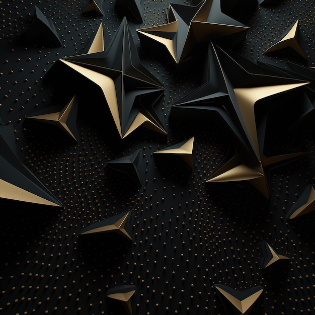 3D-vorm gouden achtergrond zwarte sterren met diepte