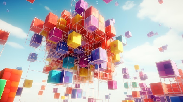 3d voxel artificial cubes illustration futuristic pixel virtual render cube face 3d voxel artificial cubes ai generated
