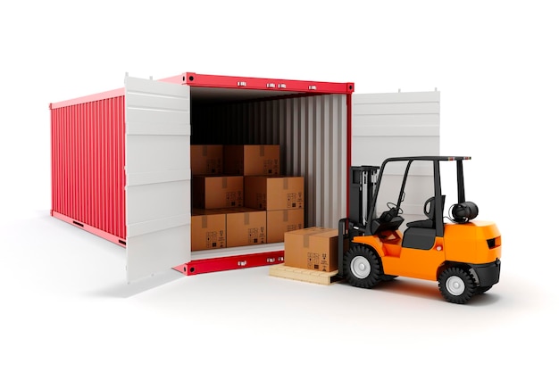 3D-vrachtcontainer en dozen industrie transportconcept
