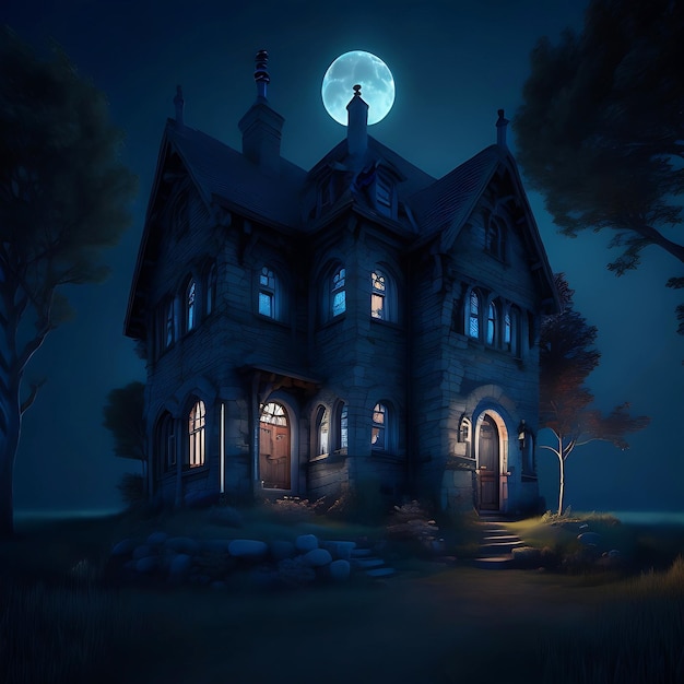 3d vray render single creepy house black red night background