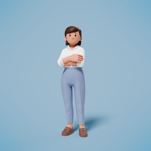 3D vrouw stond en vouwde haar armen over haar borst