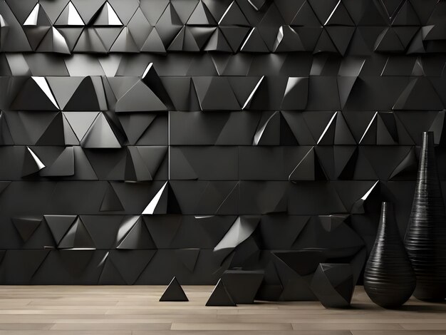 Photo 3d wall background with black tile wallpaper with polished futuristic blocks 3d render photo