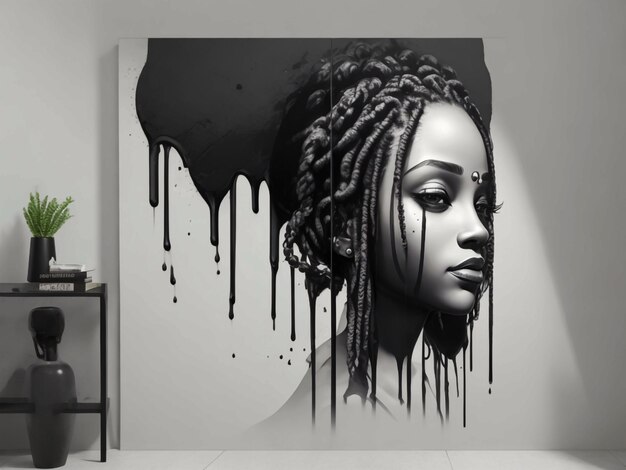 3d wall Dripping ink Blank women with locs