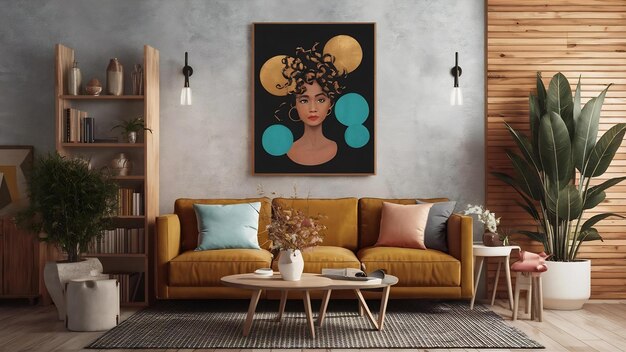 Photo 3d wall frame art drawing laeves in dark background golden cicles and turquoise shapes