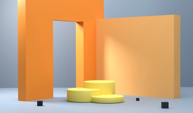 3D Wall scene with a hole through it And there is podium in front that stands out with the shadows