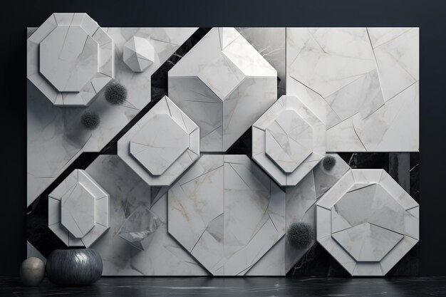 Photo a 3d wall with a white marble pattern.