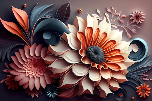 3D 壁紙 美しい花と 3D 背景 Generative Ai