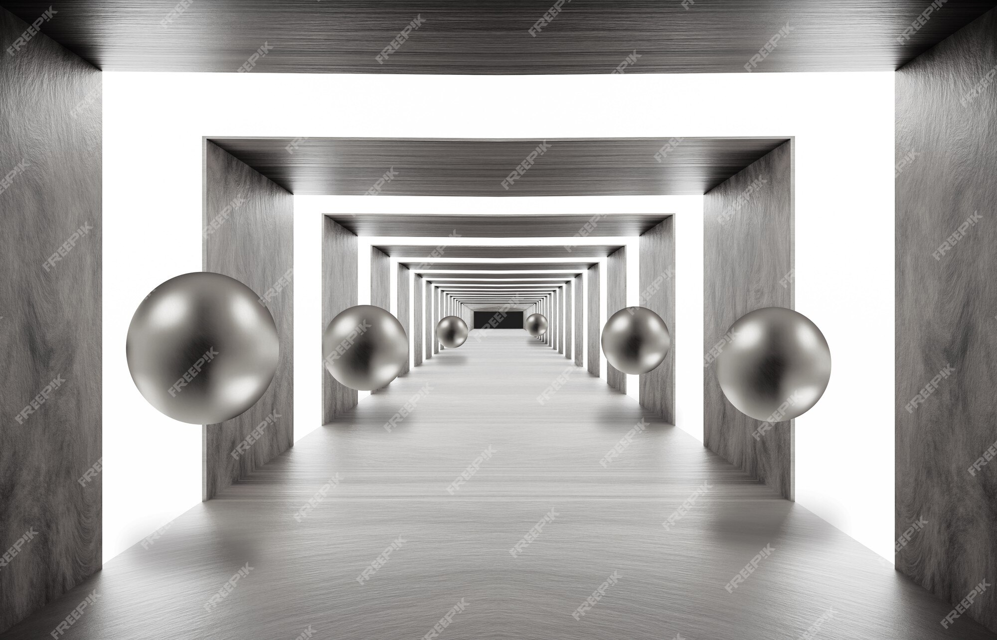 Premium Photo | 3d wallpaper illustration background tunnel with sphere  empty hall background. graphical modern art