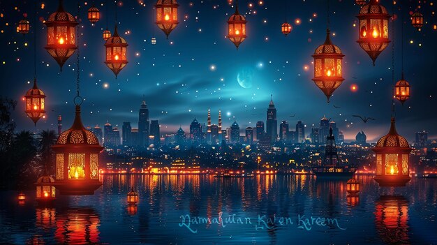 3D wallpaper for Ramadan and Eid alFitr lantern wall moon