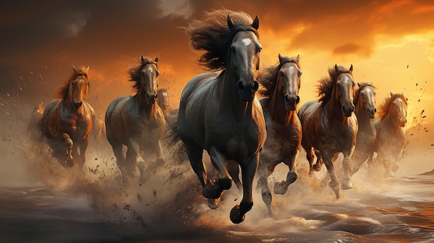 3D Wallpaper Seven Horses running