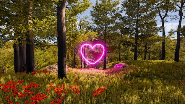 3d wallpaper with forest environment with pink heart trees and
vegetation