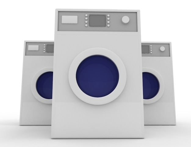 Фото 3d концепция стиральных машин. 3d визуализированная иллюстрация