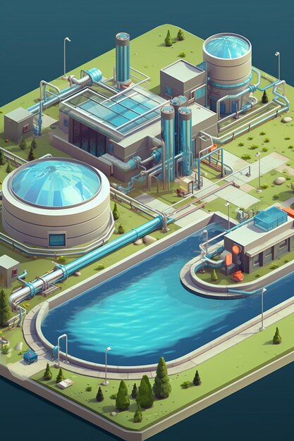 Photo 3d water treatment facility isometric