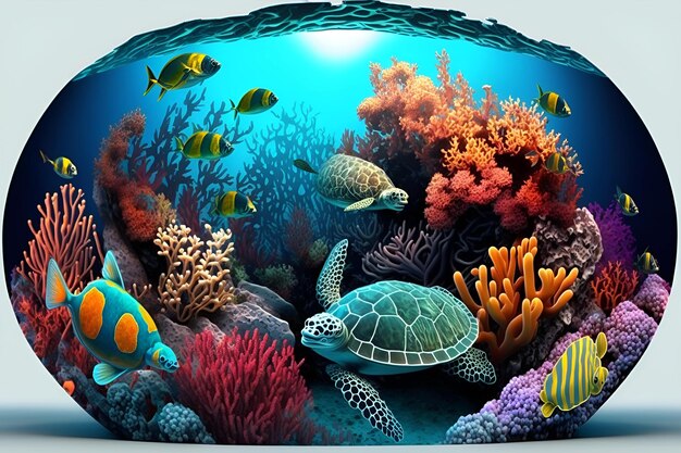 3d waterbodem Onderwaterwereld Koralen van schildpadden