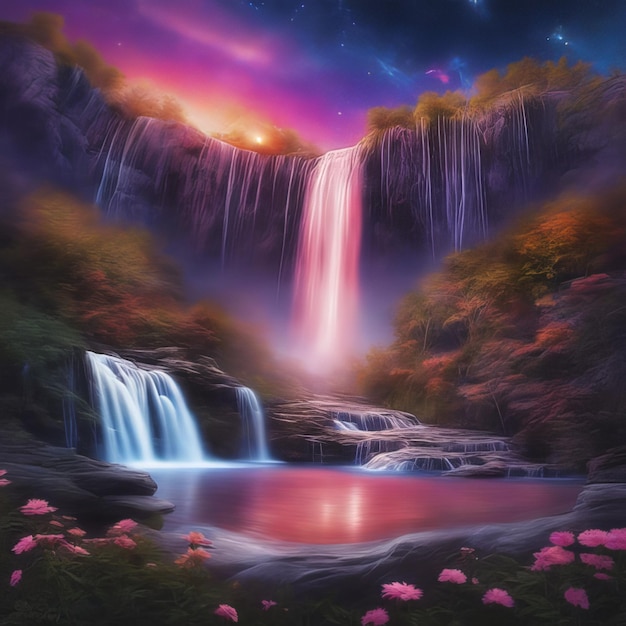 3D Waterfall and forest Wallpaper