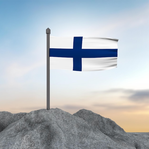 Photo 3d wave flag finland with mountain rendering