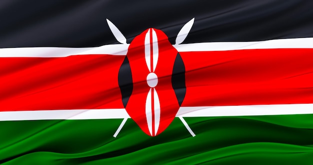 3D waving flag of kenya Official flag of Kenya 3D render