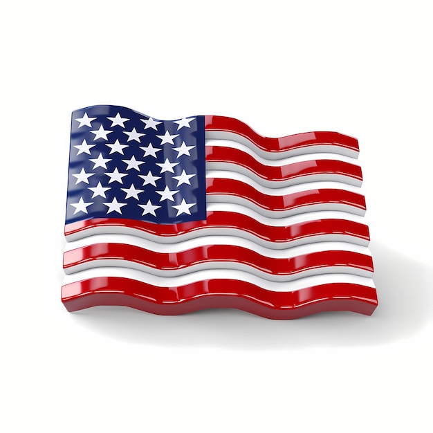 アメリカ合衆国国旗を白い背景に振り回す 3D アメリカ独立記念日