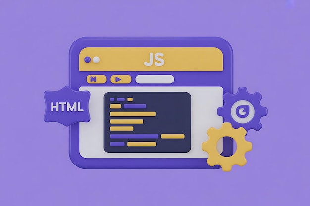 3d web development concept with html javascript and coding elements