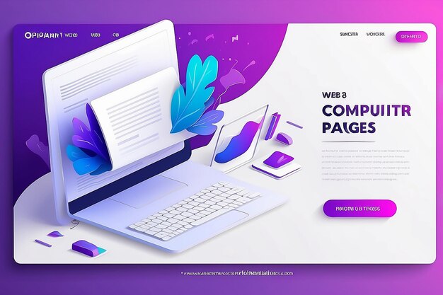 3D Web Vector Illustrations Computer with open pages Landing page template for web