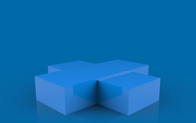 3D-weergave. Eenvoudige lege blauwe doos podium podium op donkere achtergrond.