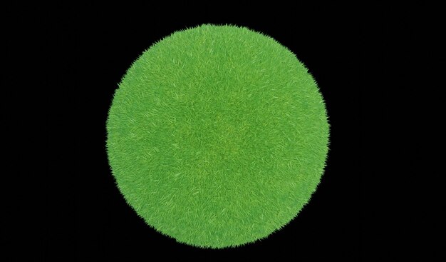 3d-weergave. groene grasbal op een zwarte achtergrond.