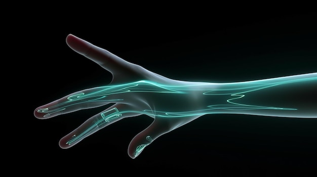 3D-weergave illustratie van doorzichtige glazen hand aanraking