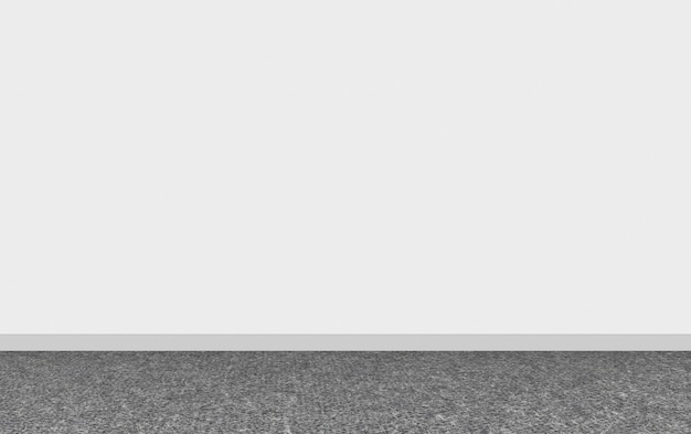 3D-weergave Moderne donkere tapijtvloer met lege witte muurachtergrond.