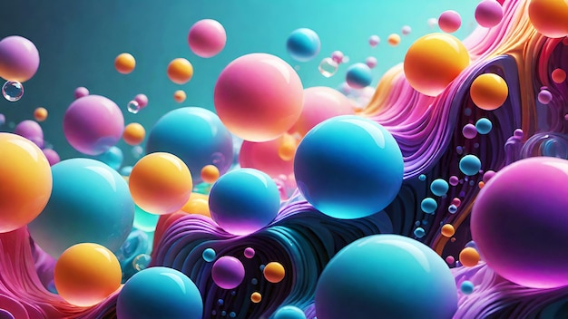 3D-weergave van abstracte achtergrond met kleurrijke bubbels vloeistof