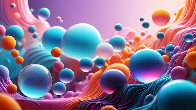 3D-weergave van abstracte achtergrond met kleurrijke bubbels vloeistof