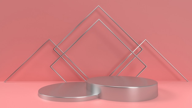 3D-weergave van abstracte geometrische, scène, podium, podium en weergave. Met roze kleurtoon.