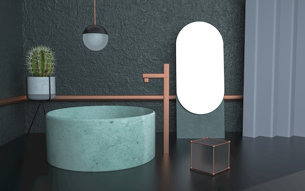 3d-weergave van abstracte kamer met circulaire podium voor productvertoning