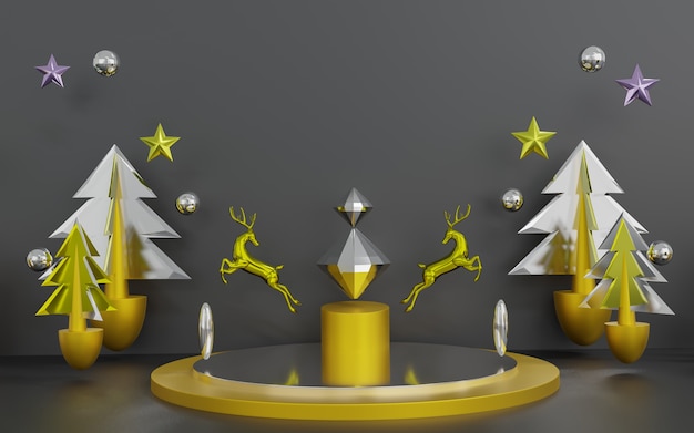 3D-weergave van abstracte Kerstmisscène met podium