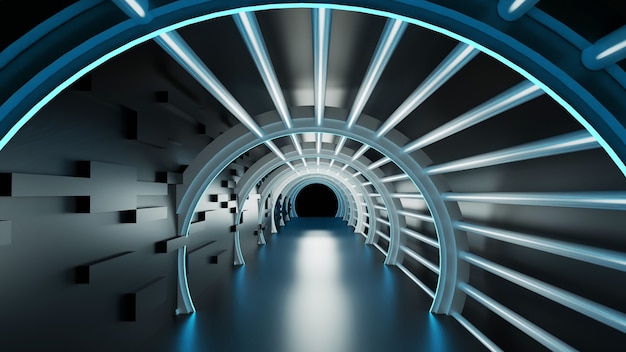 Foto 3d-weergave van abstracte moderne tunnel