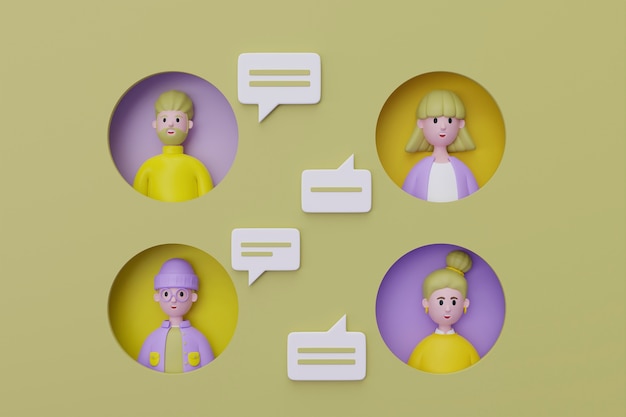 3D-weergave van avatars van mensen in een zoomgesprek