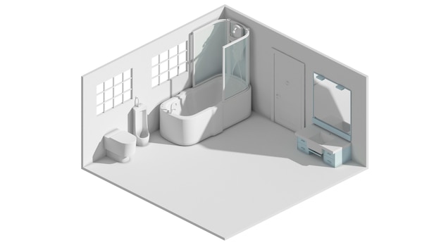 3D-weergave van badkamer eenvoudig lay-outconcept