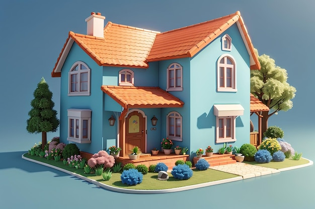 3D-weergave van cartoon huis3d huis