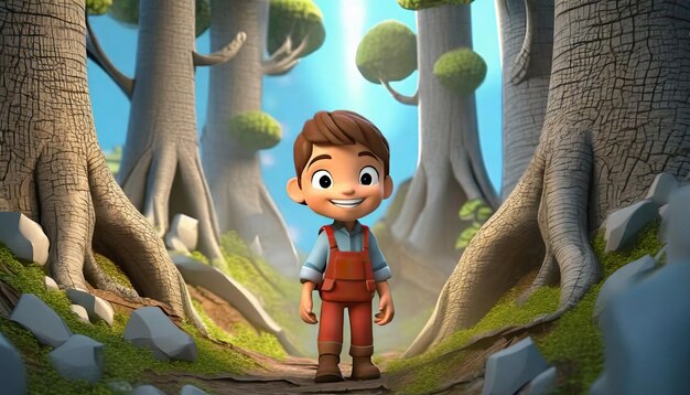 3D-weergave van cartoon personage verkennen als bos
