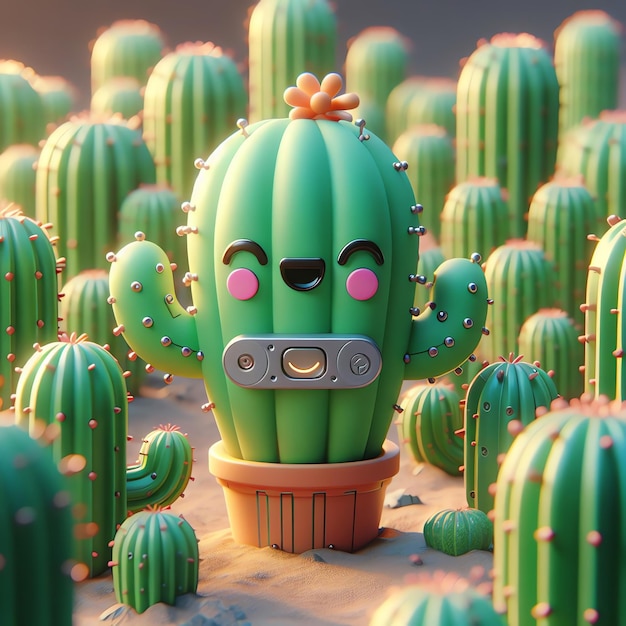 Foto 3d weergave van cartoon van cactussen en cactussen met glimlach portret schattige achtergrond behang