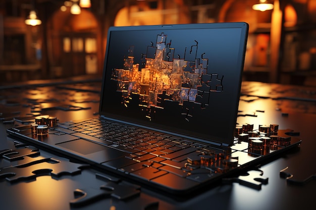 3D-weergave van computernetwerk met VPS op puzzelstukjes