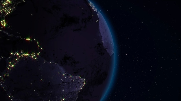 3D-weergave van de aarde vanuit de ruimte tegen de achtergrond van de sterrenhemel