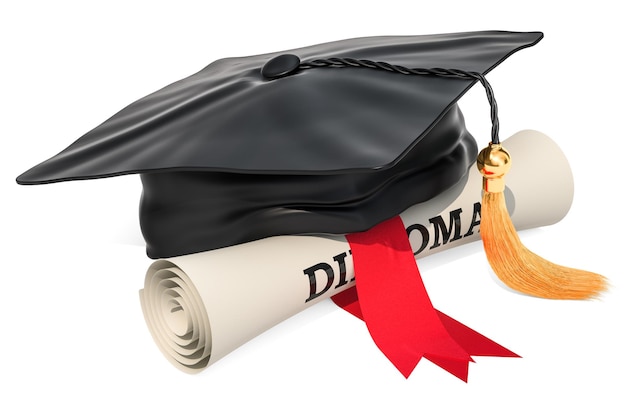 3D-weergave van de afstudeerhoed en de diploma scroll