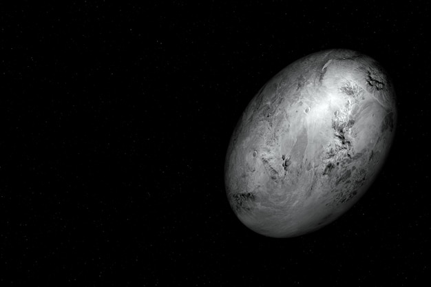 3D-weergave van de dwergplaneet Haumea buiten de baan van Neptunus