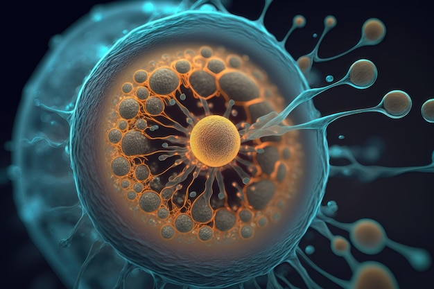 3D-weergave van de generatie van menselijke cellen of embryonale stamcellen AI
