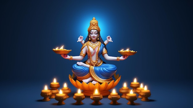 3D-weergave van de hindoeïstische mythologische godin Lakshmi