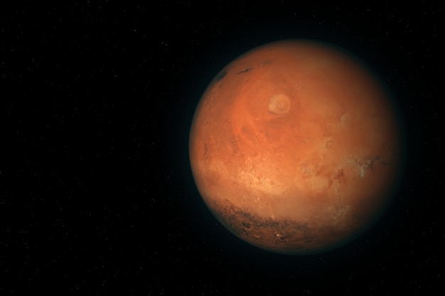 3D-weergave van de rotsachtige planeet Mars, de tweede planeet vanaf de zon