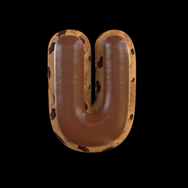 3D-weergave van de U-letter die een koekje herschept met chocolade erop