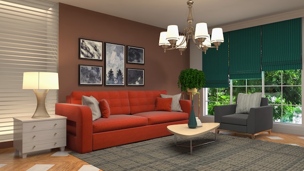 3D-weergave van de woonkamer interieur