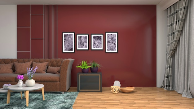 3D-weergave van de woonkamer interieur