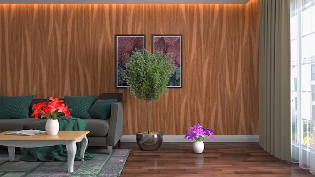 3D-weergave van de woonkamer interieur